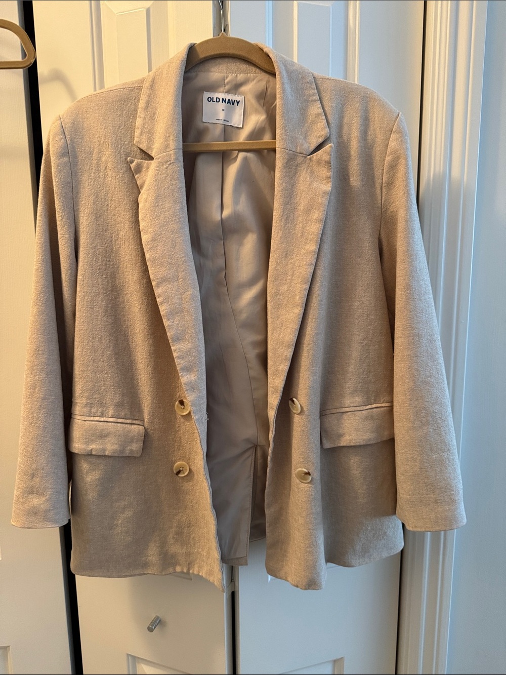 Old Navy Women's Beige Double Breasted Linen Blazer Jacket